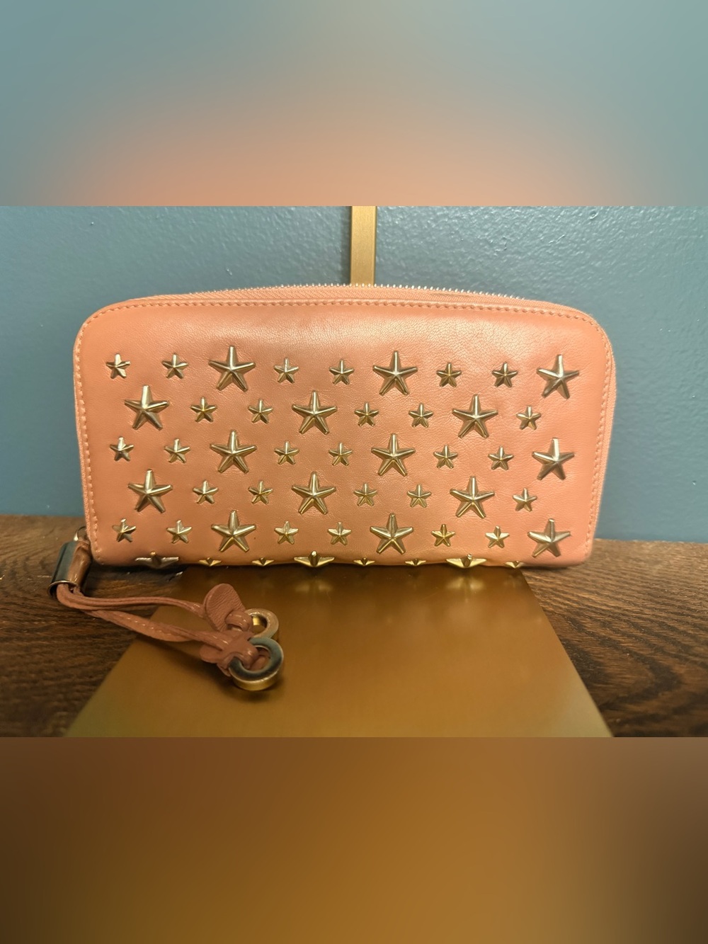 Jimmy Choo Rare Dusty Pink Star-Studded Leather Zippy Wallet